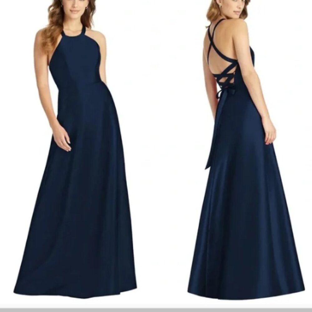 Alfred Sung Size 8 Halter Criss Cross Sateen Twill Dress Gown with …